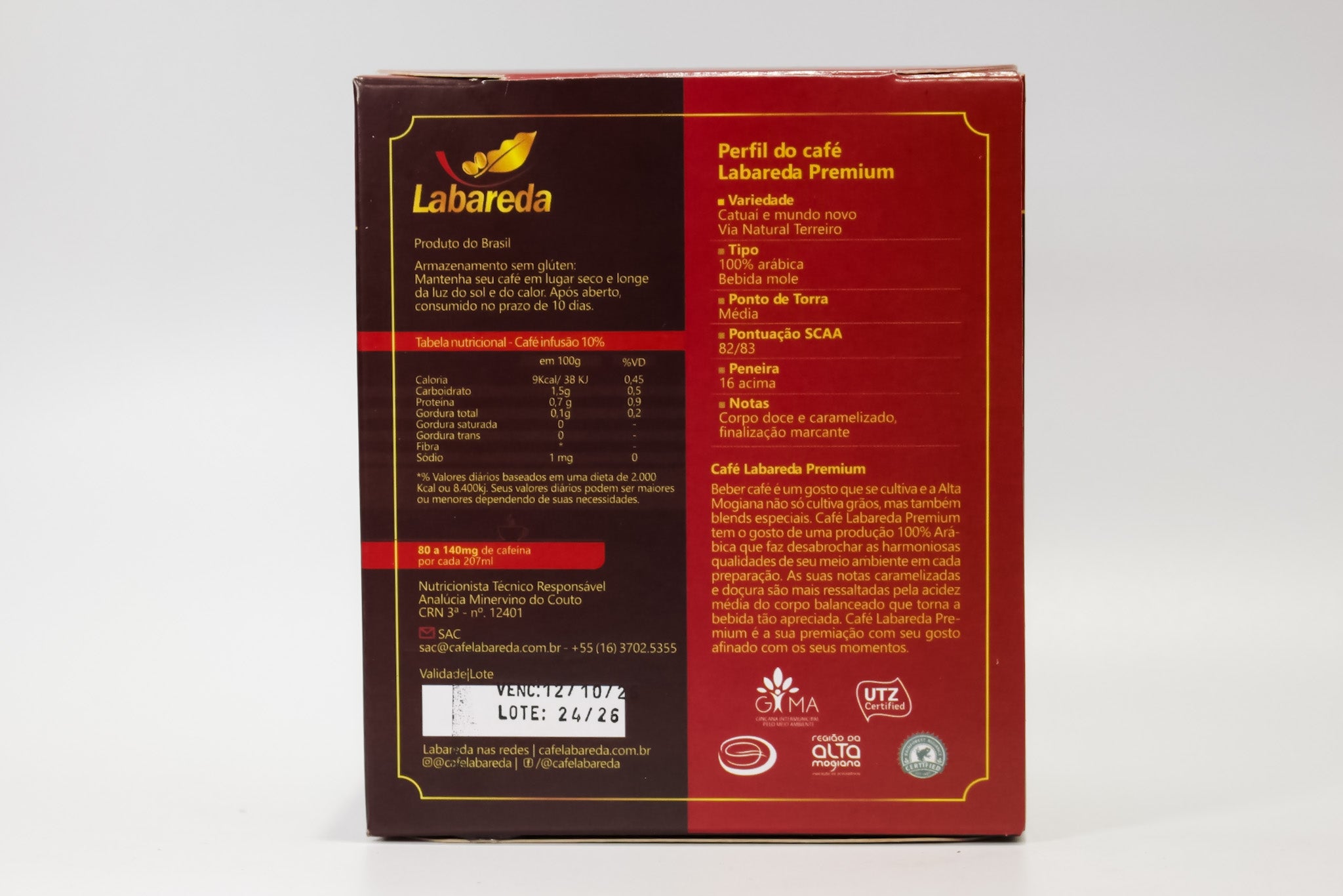 CAFÉ ESPECIAL LABAREDA PREMIUM TORRADO E MOÍDO 250G