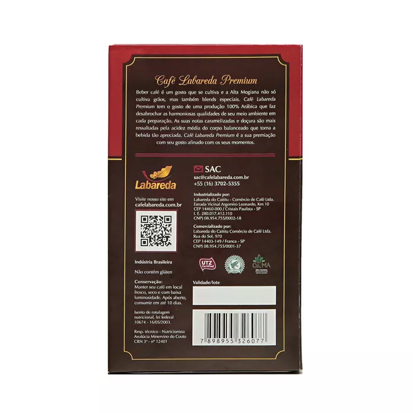 CAFÉ ESPECIAL LABAREDA PREMIUM TORRADO E MOÍDO 250G